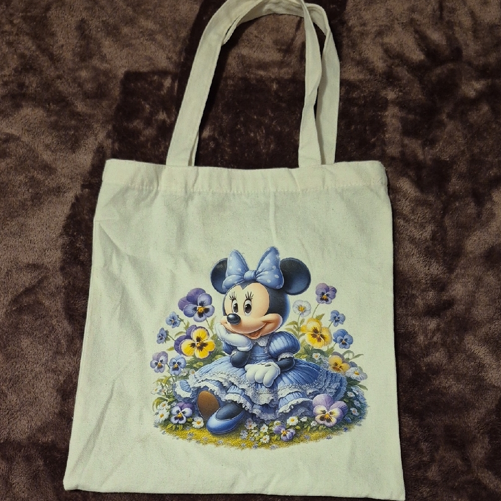 Disney Minnie Mouse Floral Canvas Tote - White and Blue